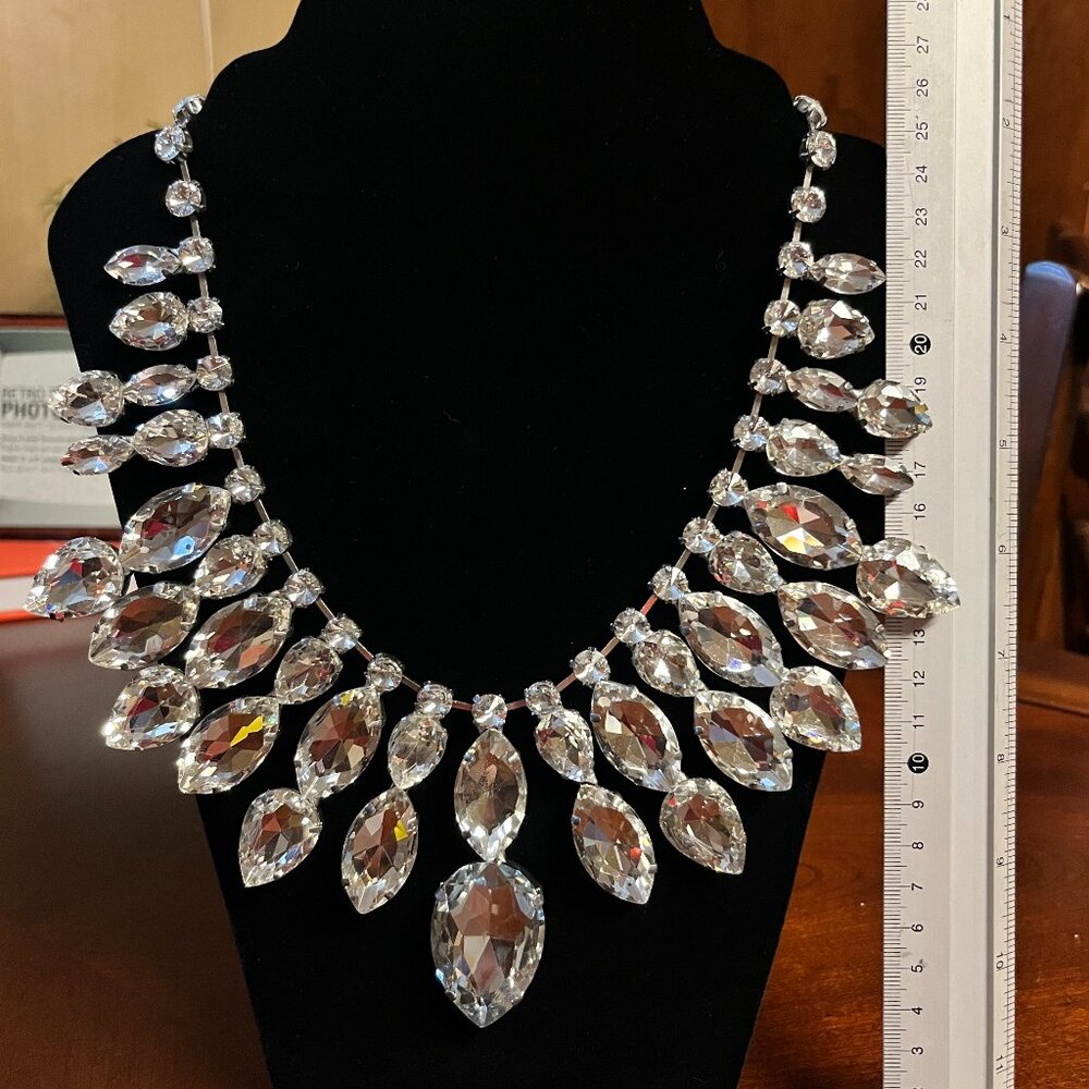 Exceptional large premium silver crystal handmade statement necklace from London